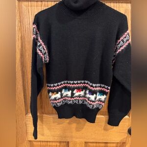 Vintage Alberoy Black Turtleneck Sweater Westie Dog Fair Isle Size M